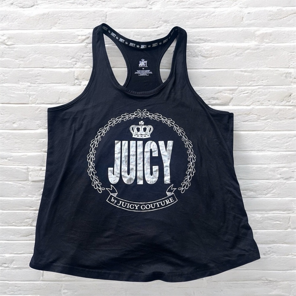 Juicy Couture Black Graphic Racerback Tank Top Medium Y2K Inspired Athleisure
